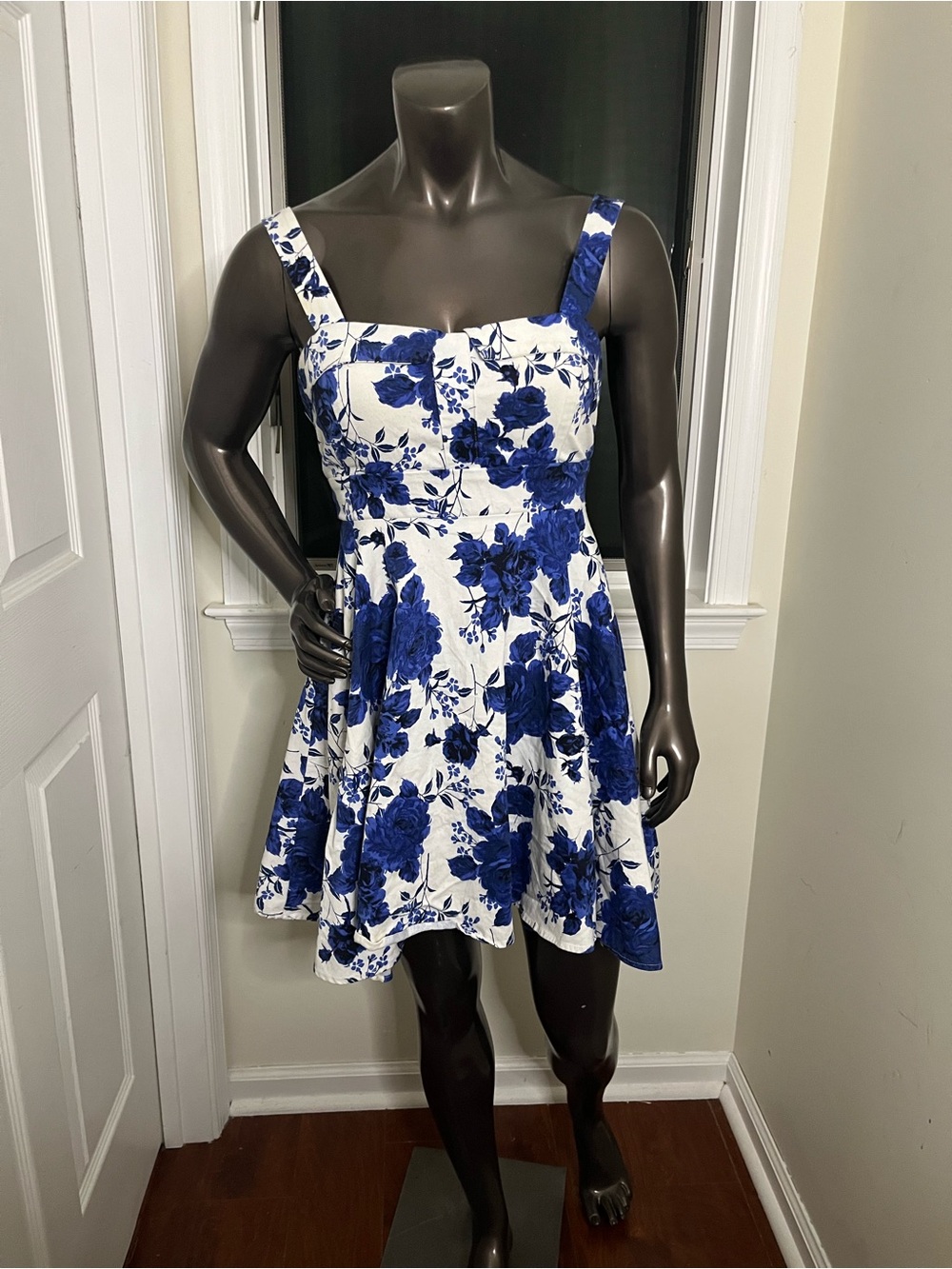 Blue Floral Fit-and-Flare Mini Dress - Women's Sleeveless Summer Dress